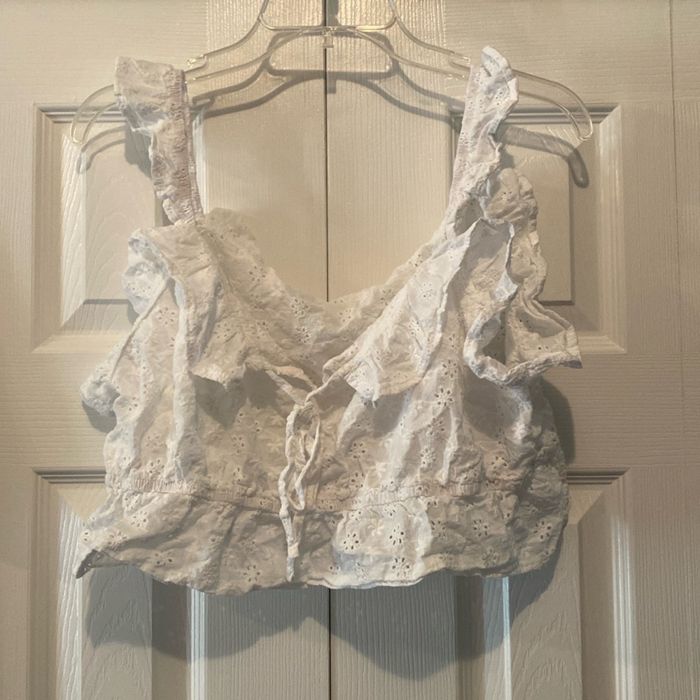 Ruffled Eyelet Crop Top 100% Cotton